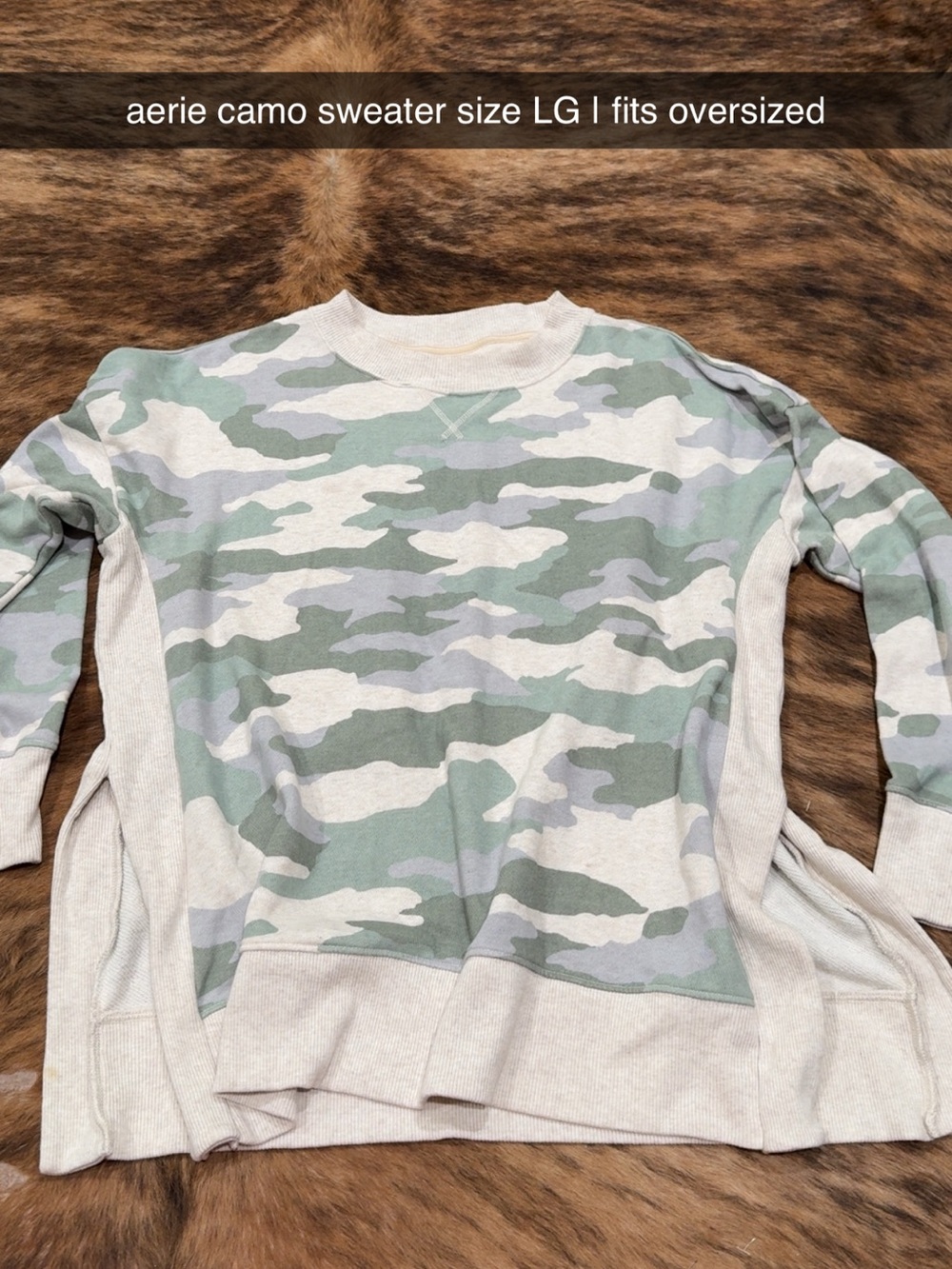 aerie Green Camo Crewneck Sweater